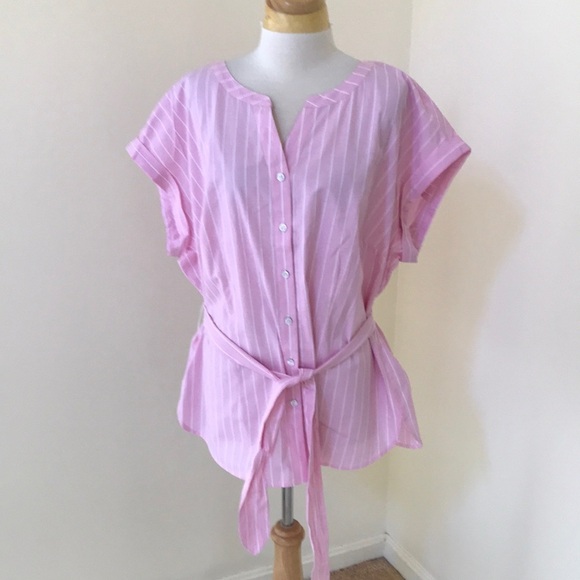 NWT! TALBOTS Size 1X pink front button cotton top - Picture 1 of 7